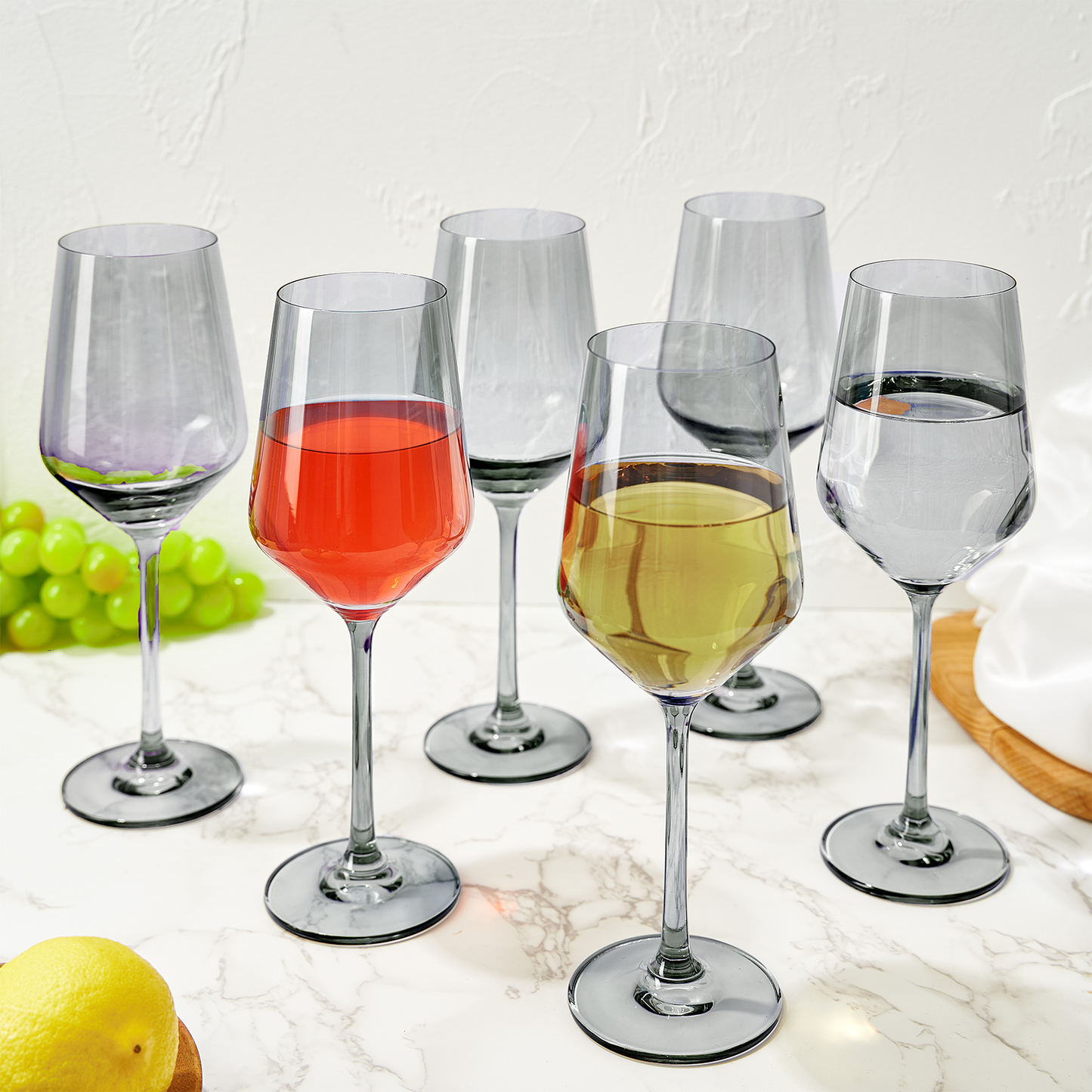 Smoke Grey Colored Wine Glass Set 12 oz Set of 6