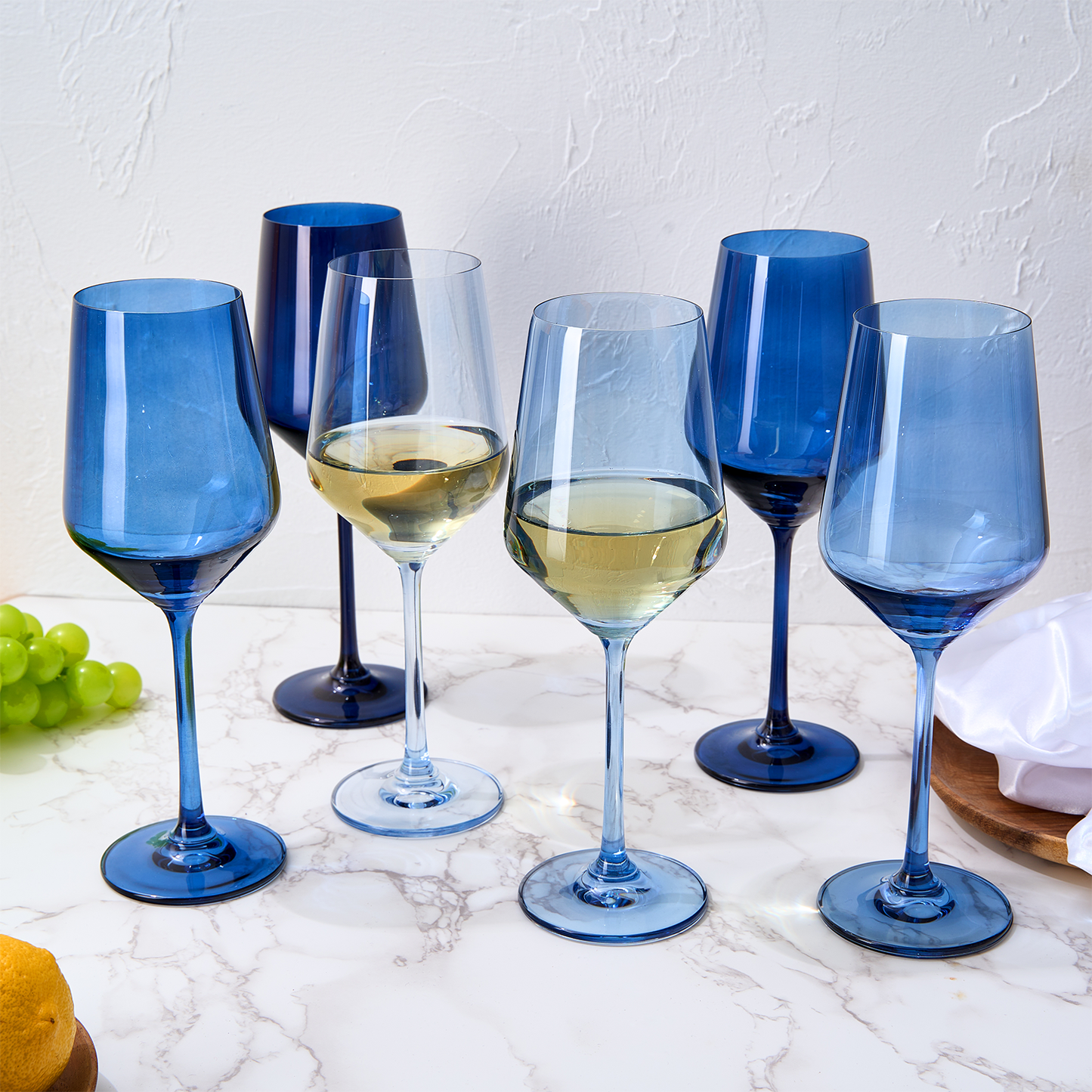 Winter Blue Colored Crystal Wine Glass 12 oz Set of 6 (Shades Of Blue)