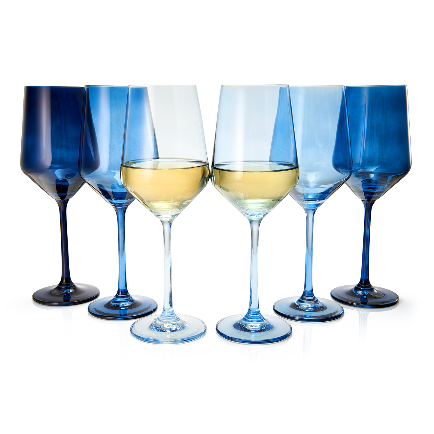 Winter Blue Colored Crystal Wine Glass 12 oz Set of 6 (Shades Of Blue)