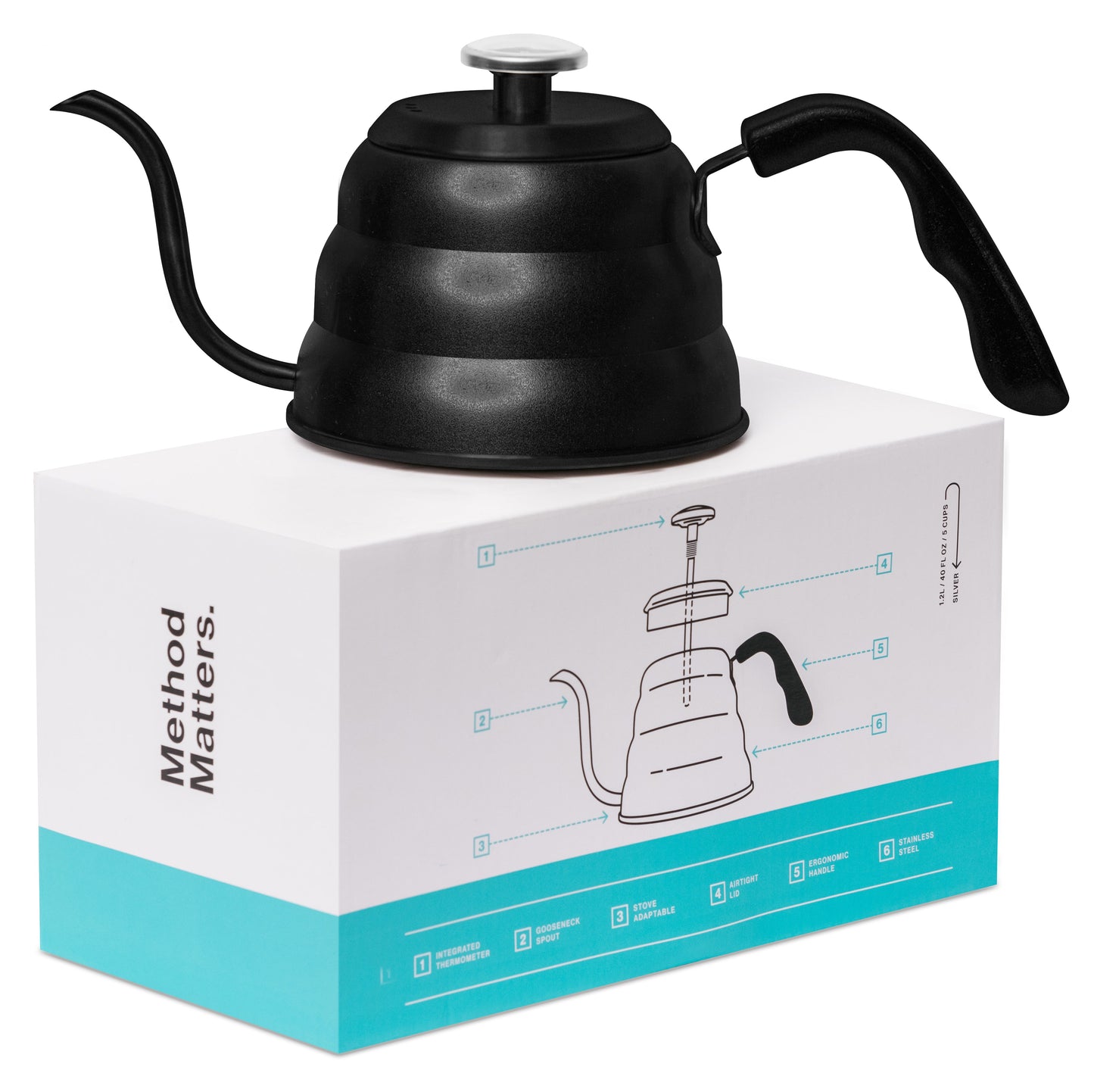 Pour Over Gooseneck Coffee Kettle with Thermometer by Barista Warrior