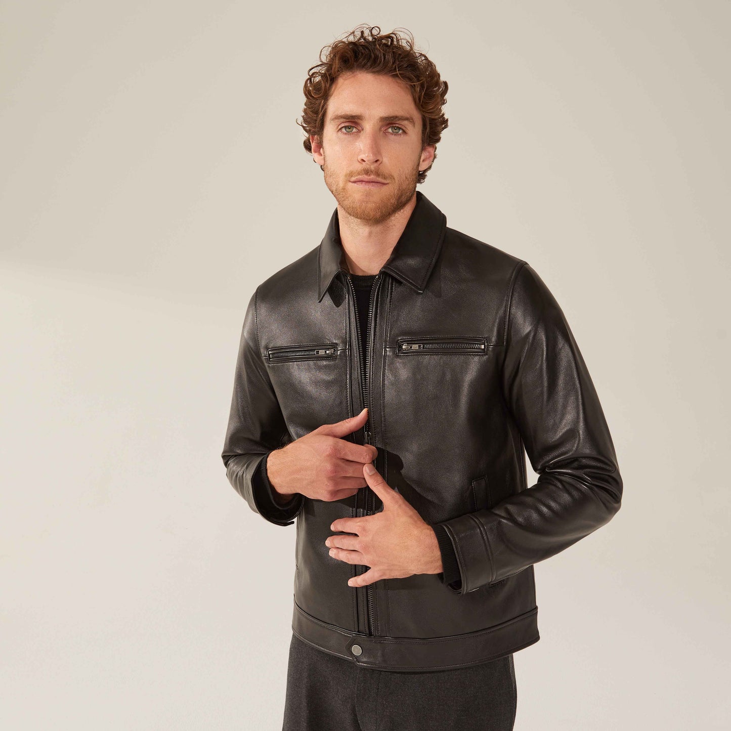 Santino Collared Zip Lambskin Leather Jacket by Italic