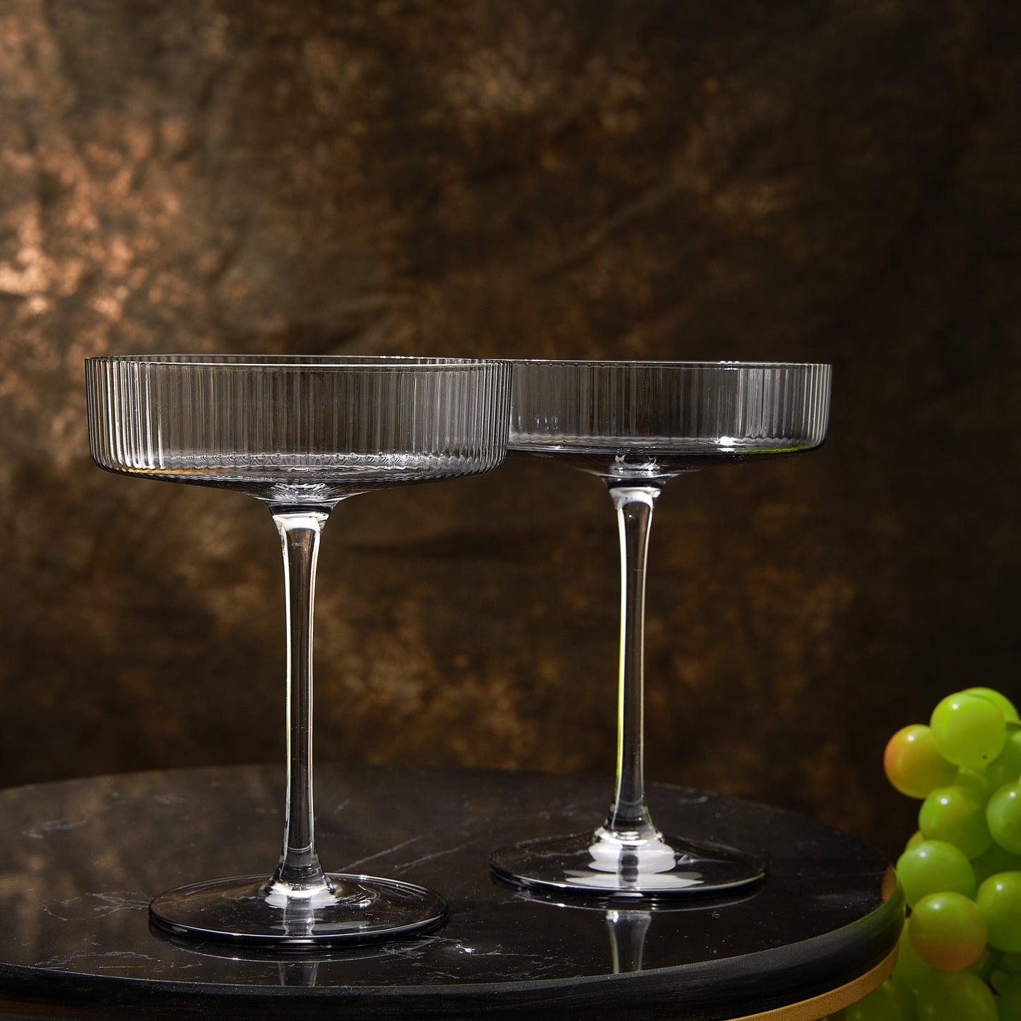 Ribbed Coupe Cocktail Glasses- Set Of 2- 8 oz