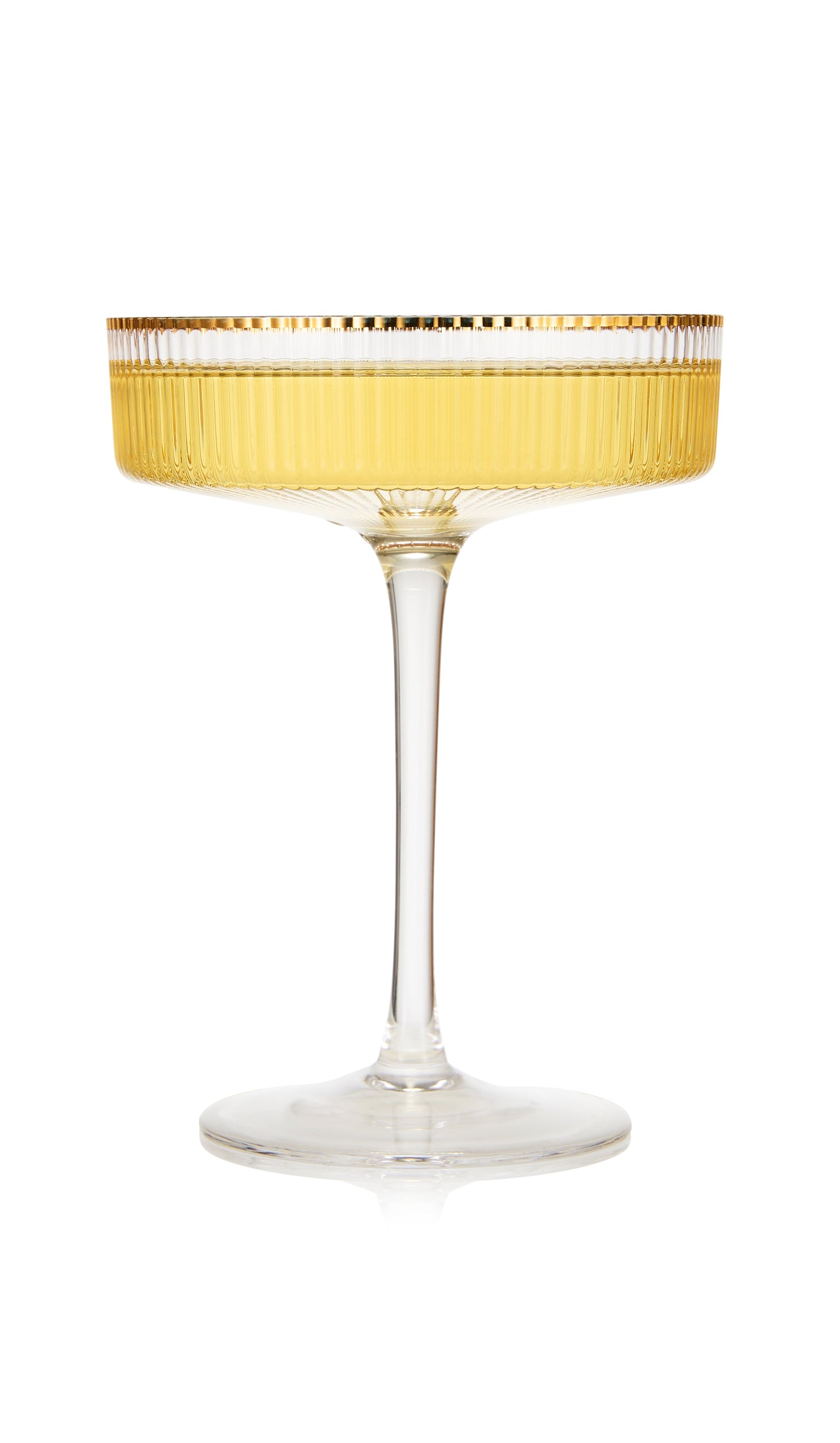 Ribbed Coupe Cocktail Glasses With Gold Rim- Set Of 2- 8 oz |