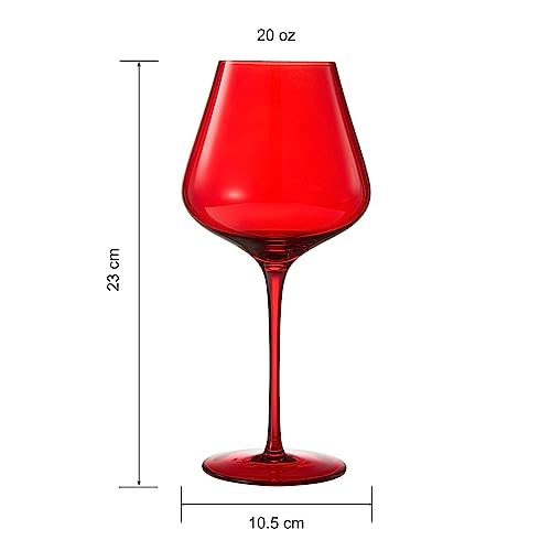 Red Colored Christmas Crystal Wine Glass Set of 6- 20 oz