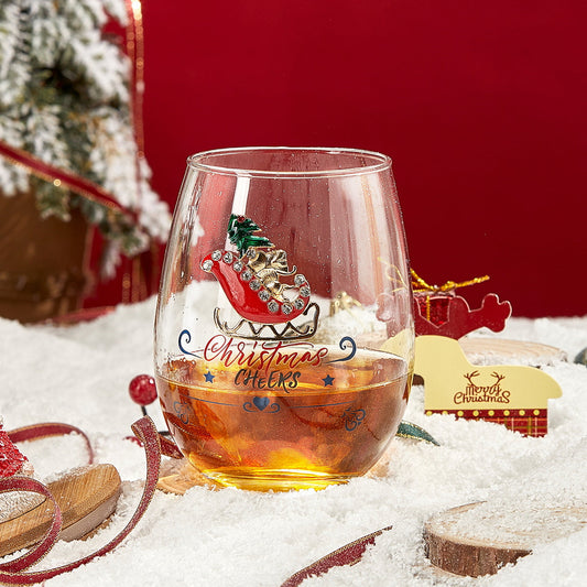 Christmas Santa's Sleigh Crystal Wine & Water Glasses Set of 2- 17.5oz