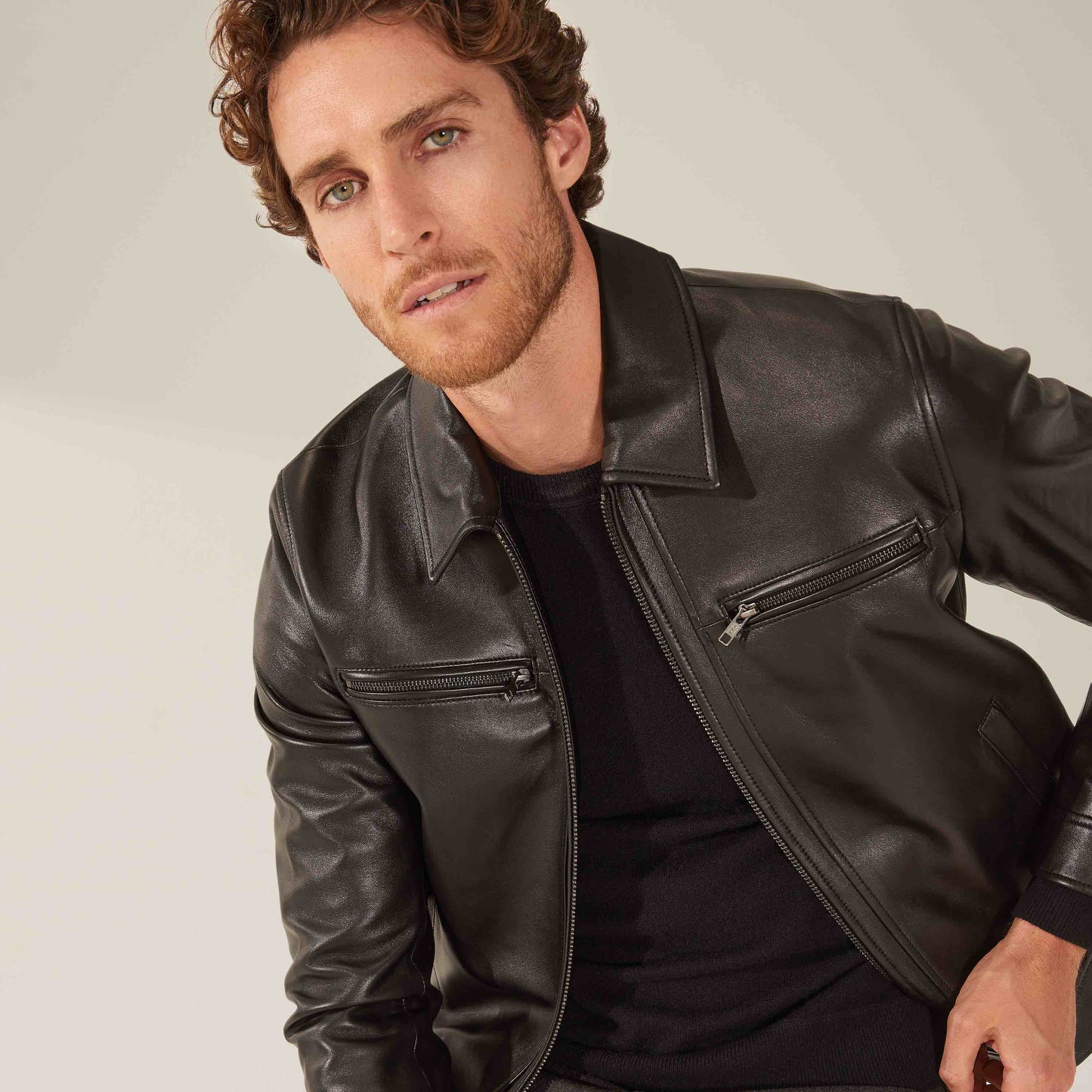 Santino Collared Zip Lambskin Leather Jacket by Italic