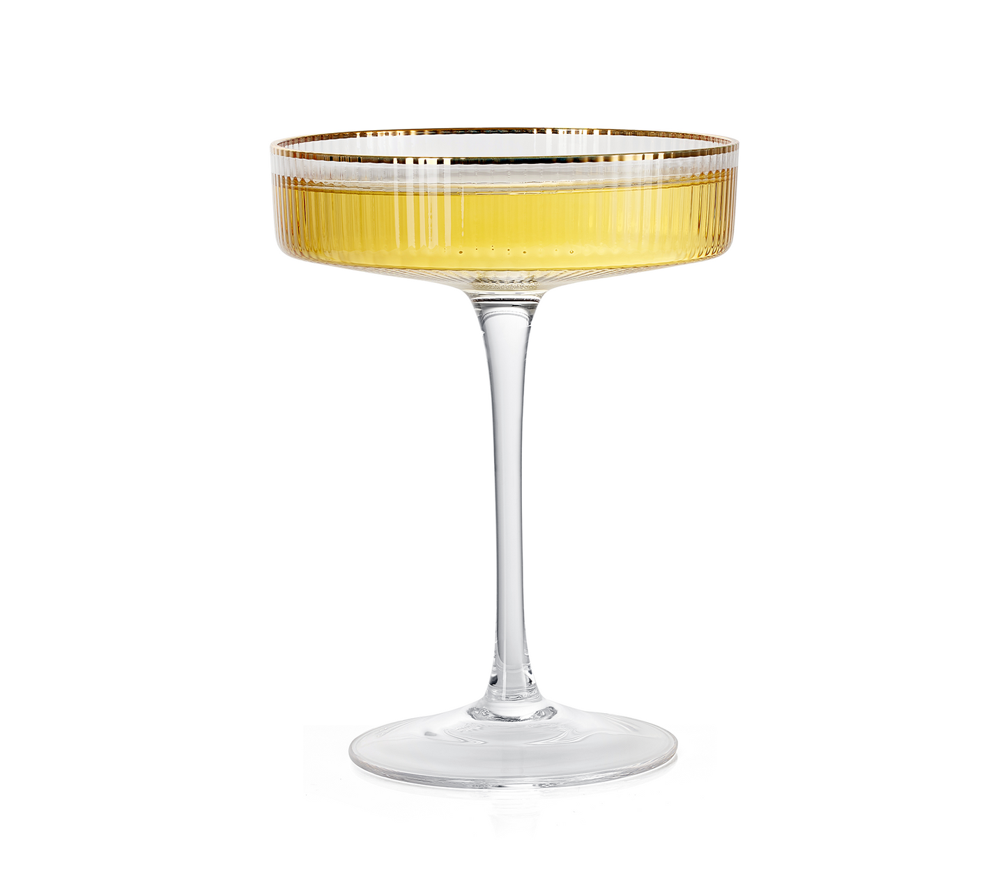 Ribbed Coupe Cocktail Glasses With Gold Rim- Set Of 4- 8 oz