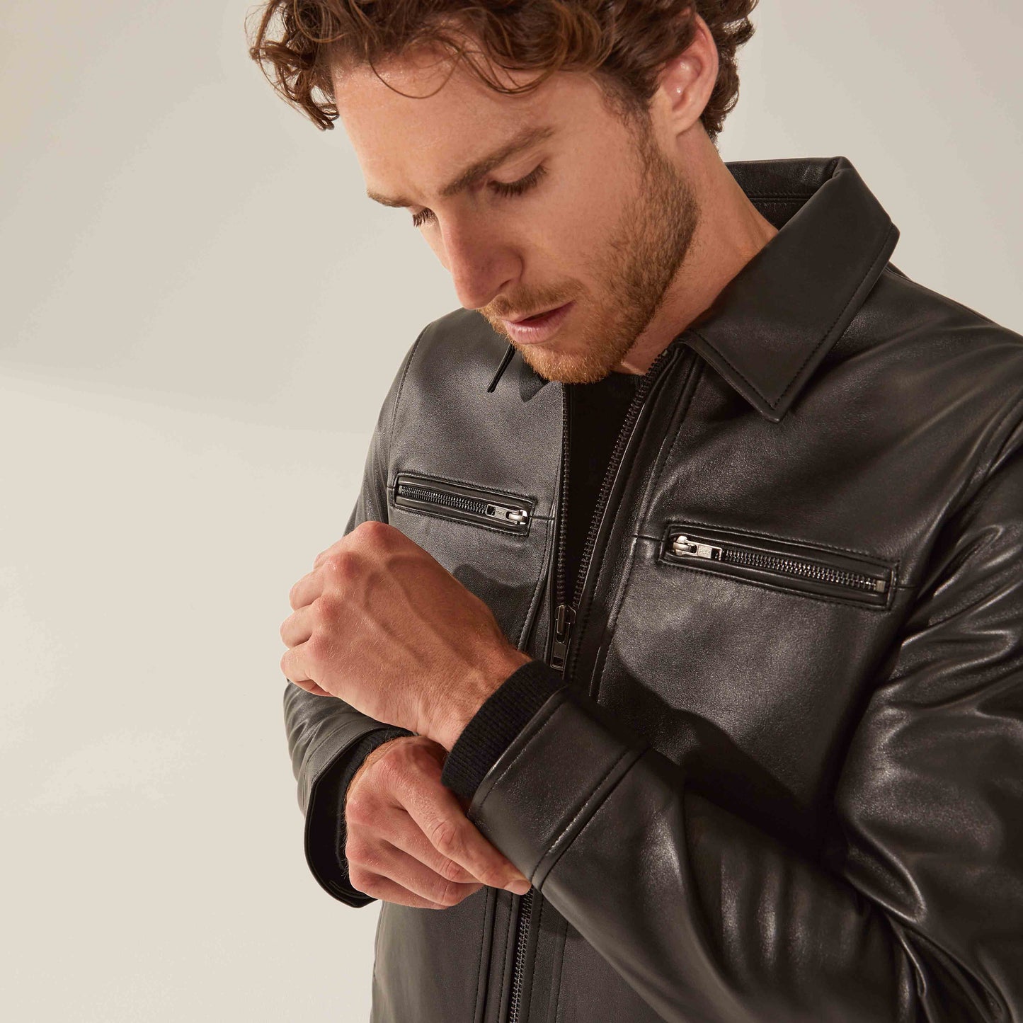 Santino Collared Zip Lambskin Leather Jacket by Italic