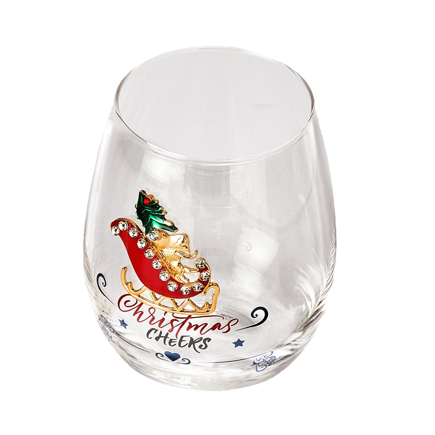 Christmas Santa's Sleigh Crystal Wine & Water Glasses Set of 2- 17.5oz