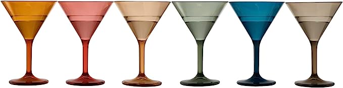 Unbreakable Pastel Color Acrylic Martini Glasses Set of 6 5 oz