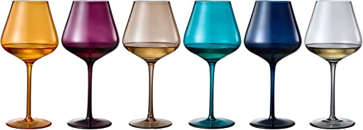 Jewel Colored Crystal Wine Glass Set of 6- 20 oz