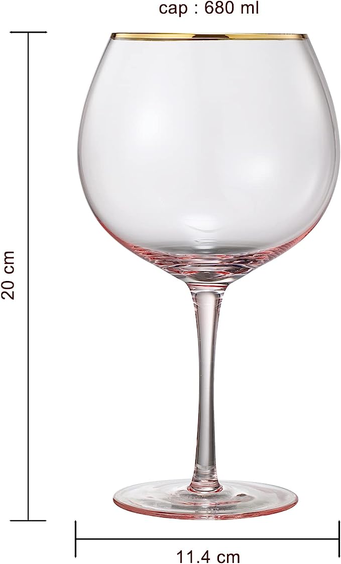 Colored Blush Pink & Gilded Rim Wine Glasses Set of 2 -23oz
