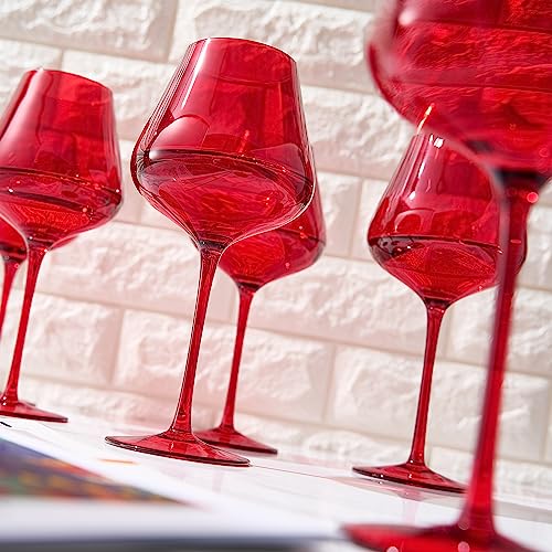 Red Colored Christmas Crystal Wine Glass Set of 6- 20 oz