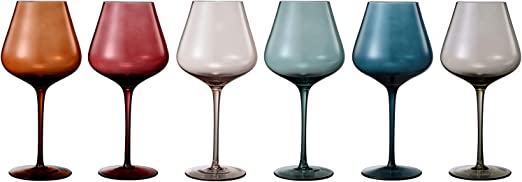 Colored Crystal Wine Glass Set of 6-  20 oz