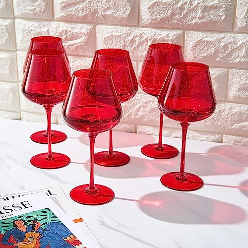 Red Colored Christmas Crystal Wine Glass Set of 6- 20 oz