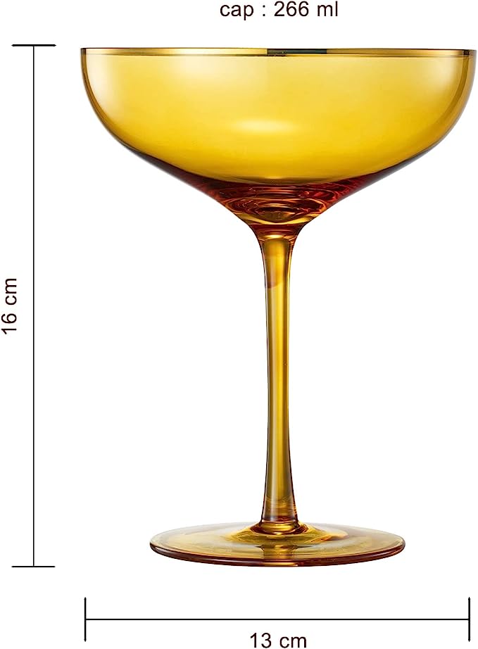 Sunset Yellow & Gilded Rim Coupe Glass Set of 2- 9oz