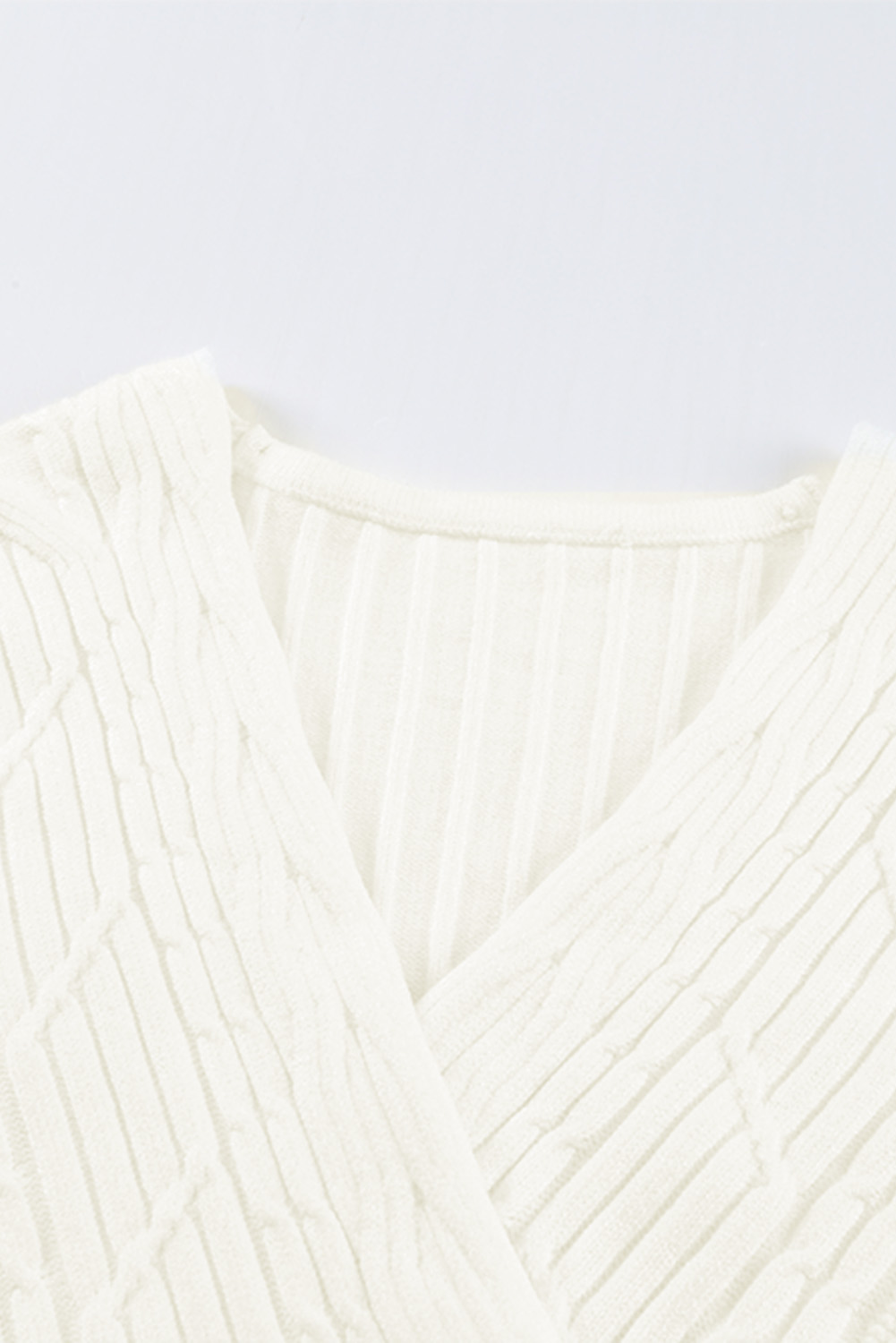 Beige Wrap V Neck Lantern Sleeve Textured Sweater by BYNES NEW YORK | Apparel & Accessories