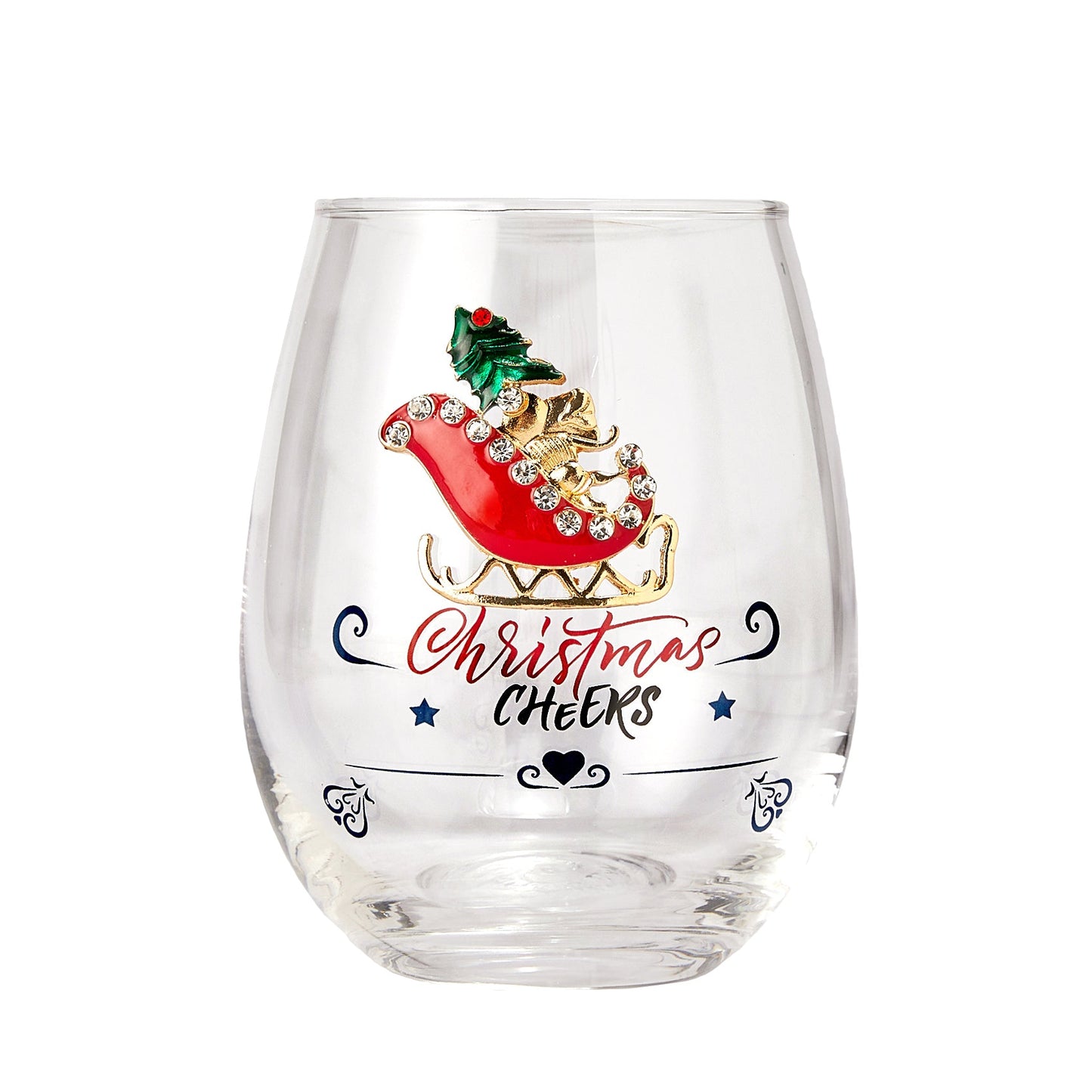 Christmas Santa's Sleigh Crystal Wine & Water Glasses Set of 2- 17.5oz