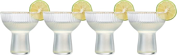 Ribbed Stemless Margarita Glasses with Gold Rim -Set of 4- 10 oz