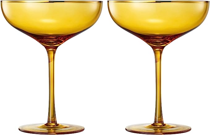 Sunset Yellow & Gilded Rim Coupe Glass Set of 2- 9oz