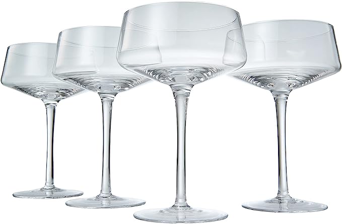 Luxury Crystal Martini with Silver Spoon Set of 4- 10oz