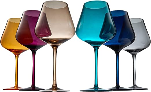 Jewel Colored Crystal Wine Glass Set of 6- 20 oz