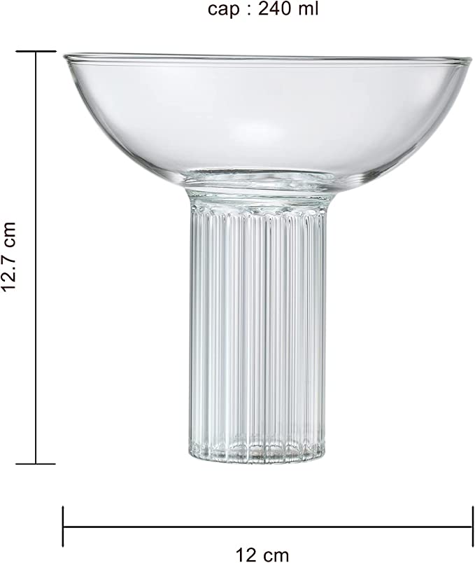 Ribbed Coupe Cocktail Glassware -Set of 2 - 8 oz