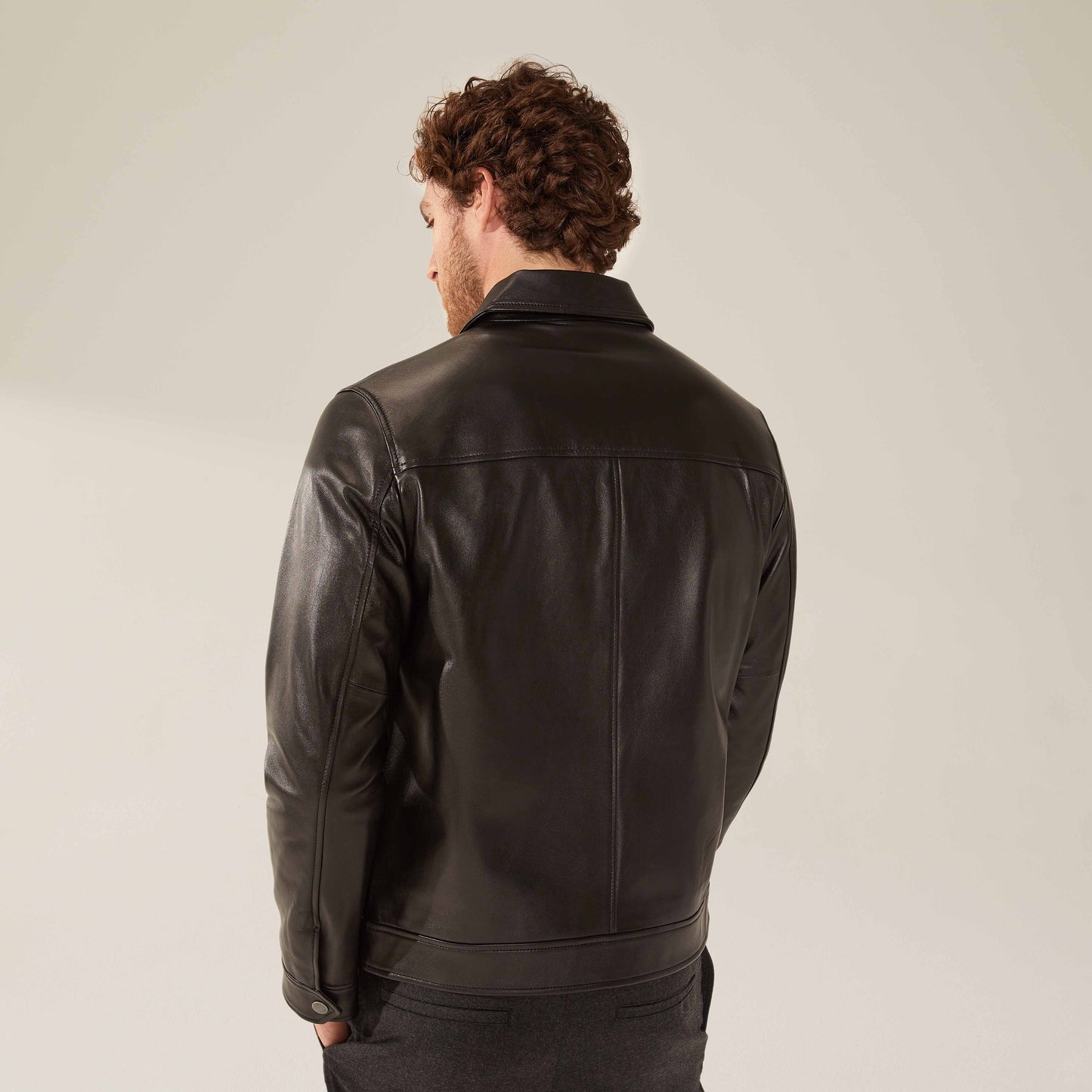 Santino Collared Zip Lambskin Leather Jacket by Italic