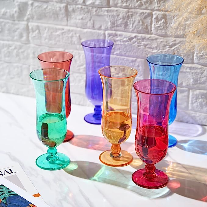 Shatterproof Color Hurricane Glasses Set of 6- 14 oz