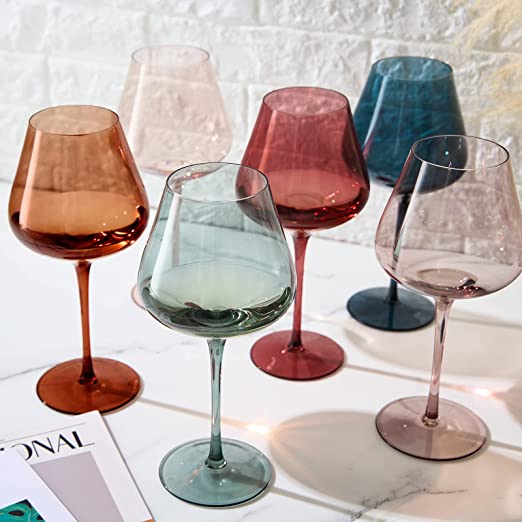 Colored Crystal Wine Glass Set of 6-  20 oz