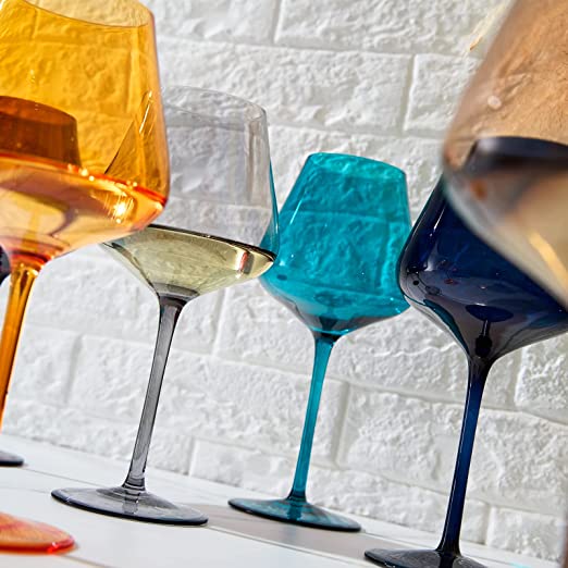 Jewel Colored Crystal Wine Glass Set of 6- 20 oz