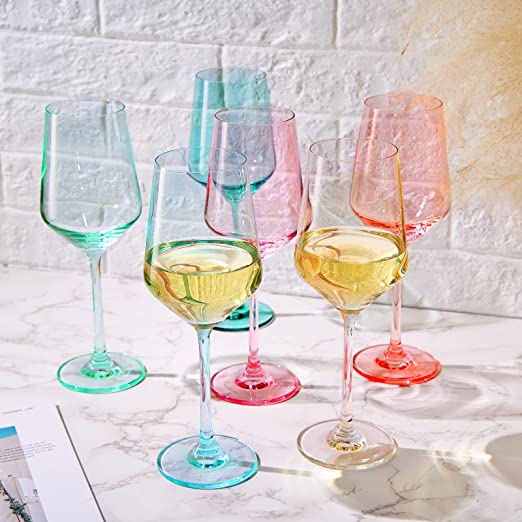 Colored Crystal Wine Glass Set of 6- 12 oz