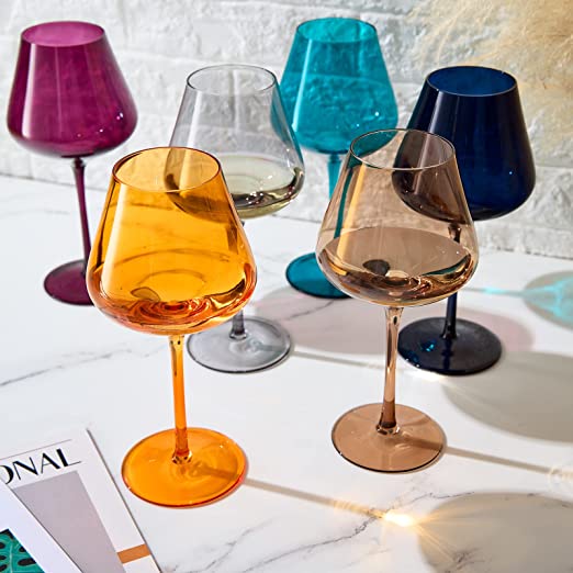 Jewel Colored Crystal Wine Glass Set of 6- 20 oz