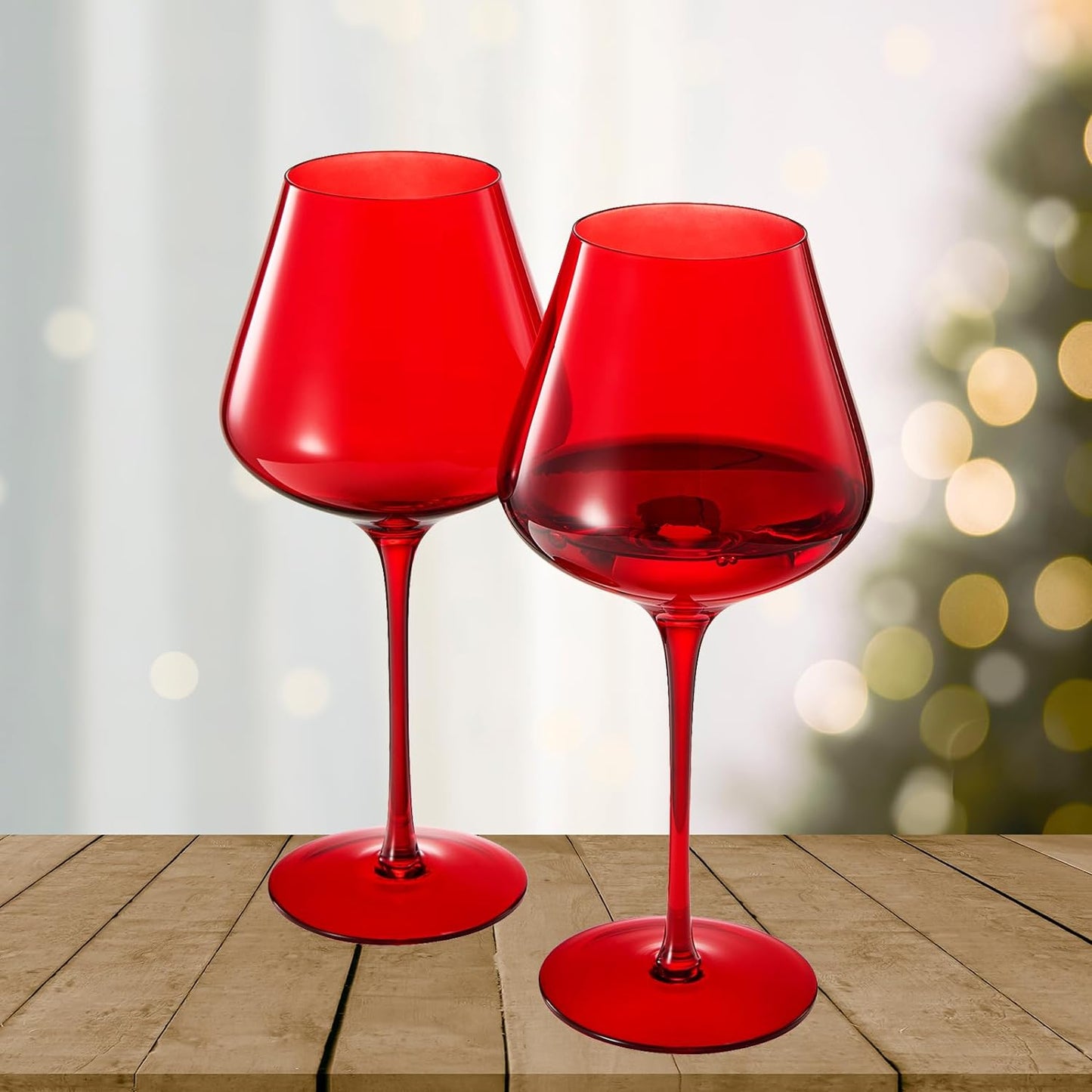 Christmas Holiday Red Colored Crystal Wine Glass Set of 20oz