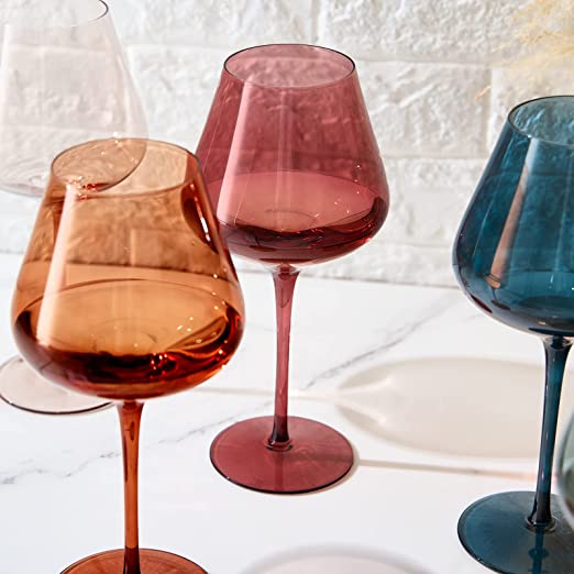 Colored Crystal Wine Glass Set of 6-  20 oz