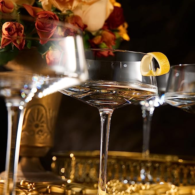 Luxury Crystal Martini with Silver Spoon Set of 4- 10oz