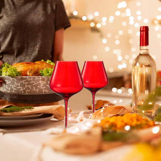 Christmas Holiday Red Colored Crystal Wine Glass Set of 20oz