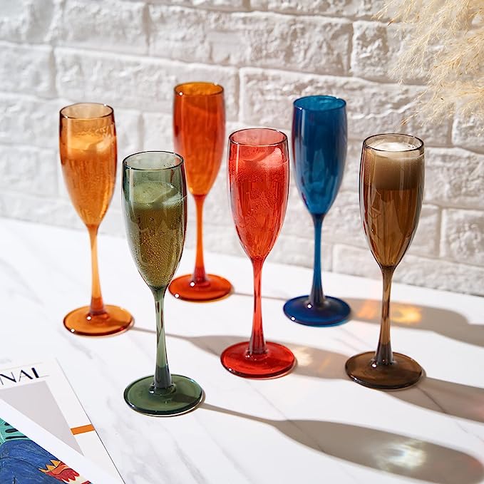 Shatterproof Pastel Color Acrylic Champagne Flutes Glasses Set of 6  5 oz