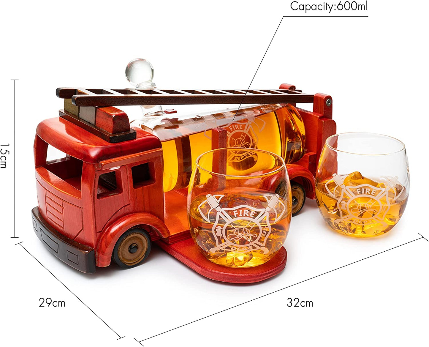 Firetruck Whiskey Decanter with Two 12 oz Glasses