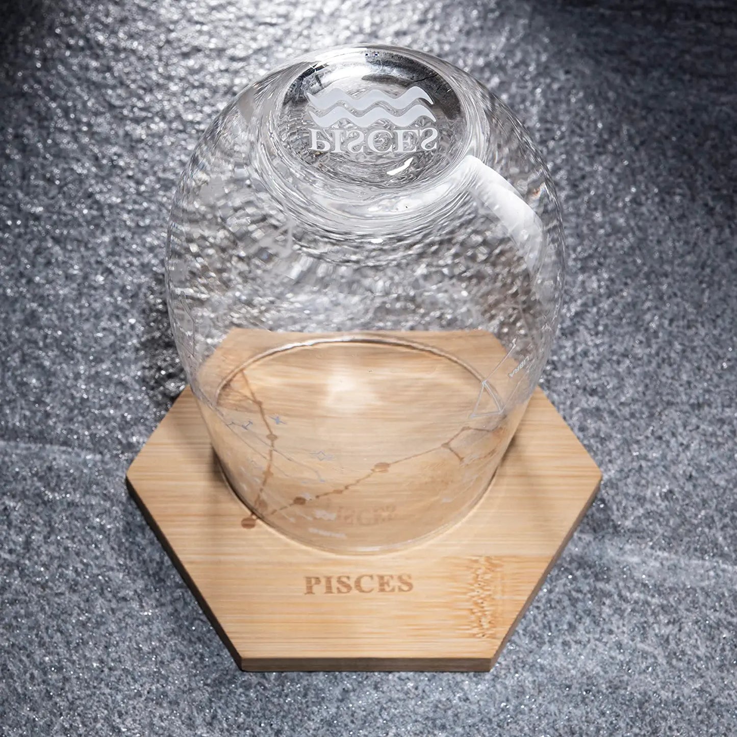 Set of 2 Pisces Zodiac Sign Wine Glasses with 2 Wooden Coasters