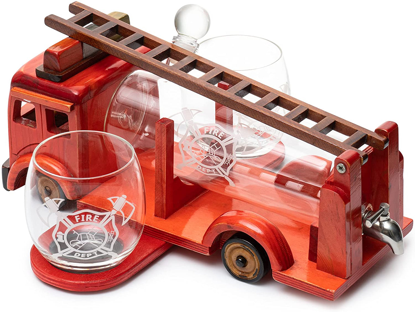 Firetruck Whiskey Decanter with Two 12 oz Glasses