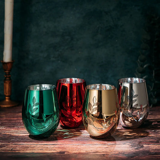4-Piece Christmas Stemless Wine & Water Glasses