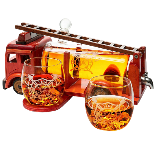 Firetruck Whiskey Decanter with Two 12 oz Glasses