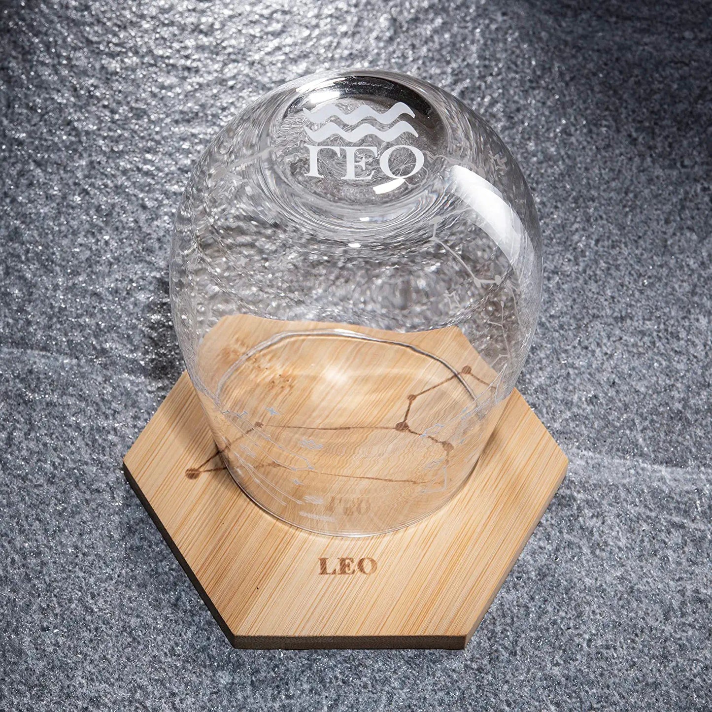 Set of 2 Leo Zodiac Sign Wine Glasses with 2 Wooden Coasters