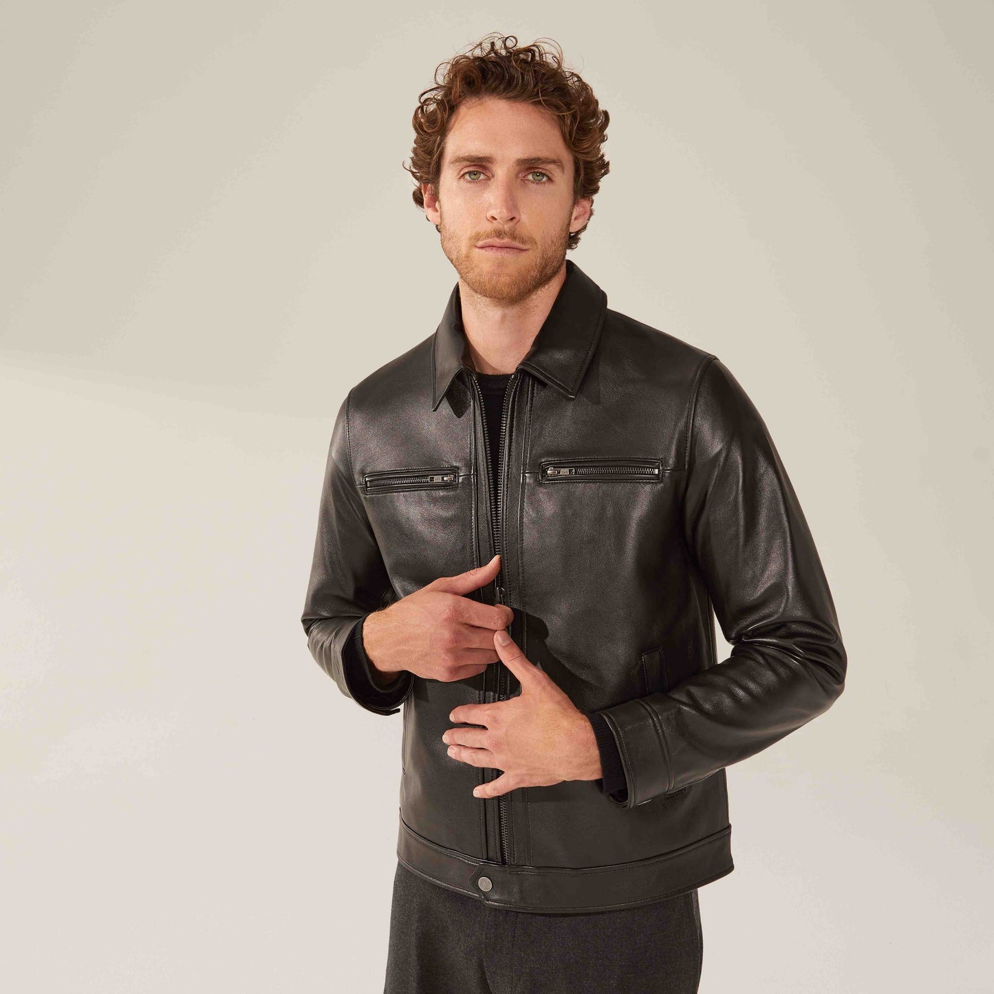 Santino Collared Zip Lambskin Leather Jacket by Italic