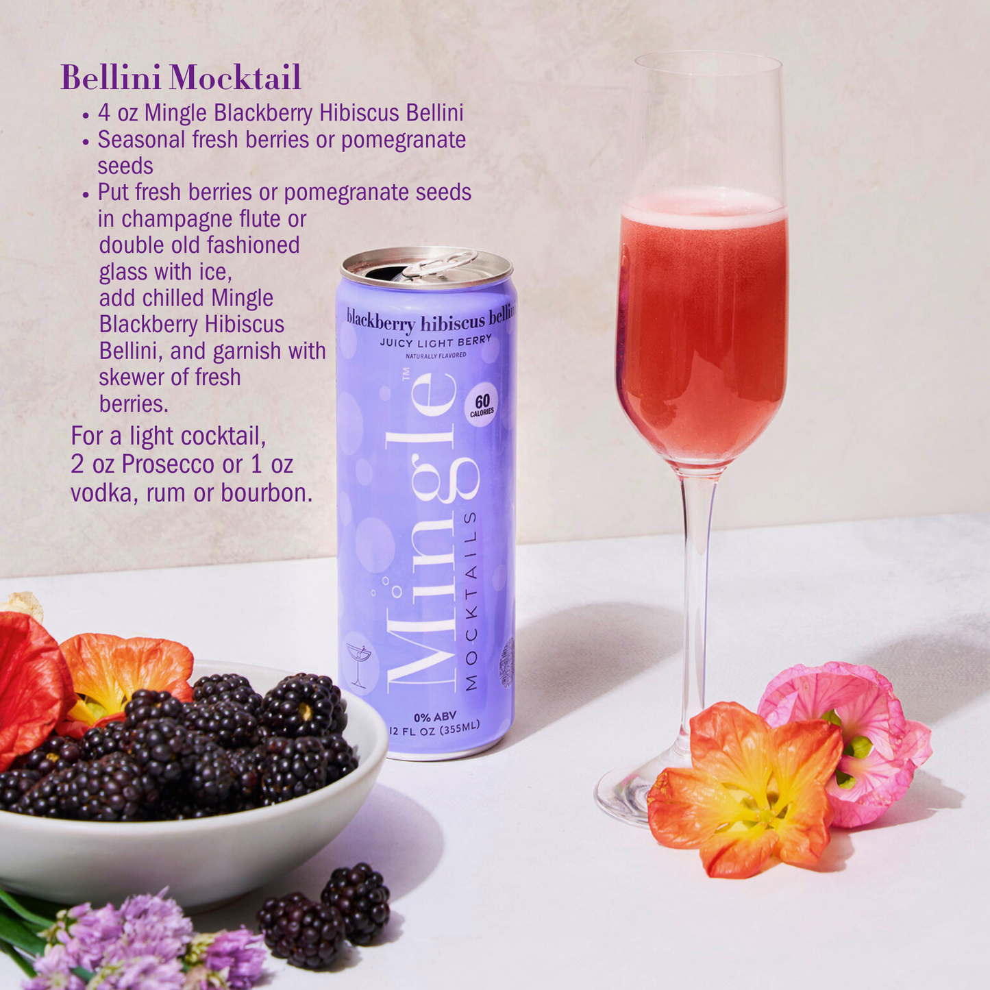 Mingle Mocktails Blackberry Hibiscus Bellini - Non Alcoholic Beverages