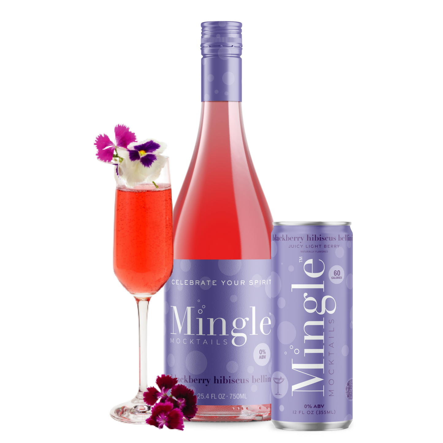 Mingle Mocktails Blackberry Hibiscus Bellini - Non Alcoholic Beverages