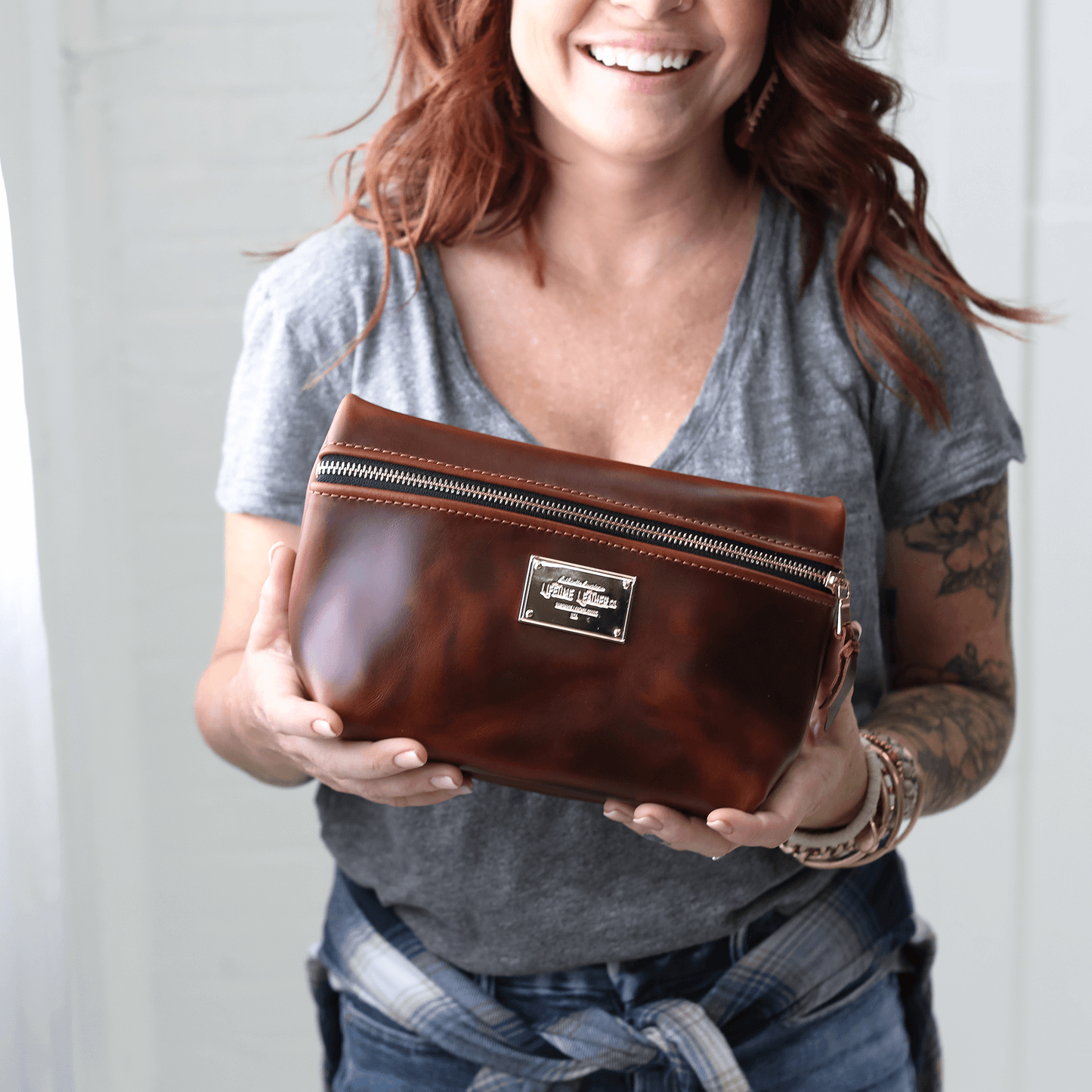 Smooth Leather Cosmetic Bag by Lifetime Leather Co