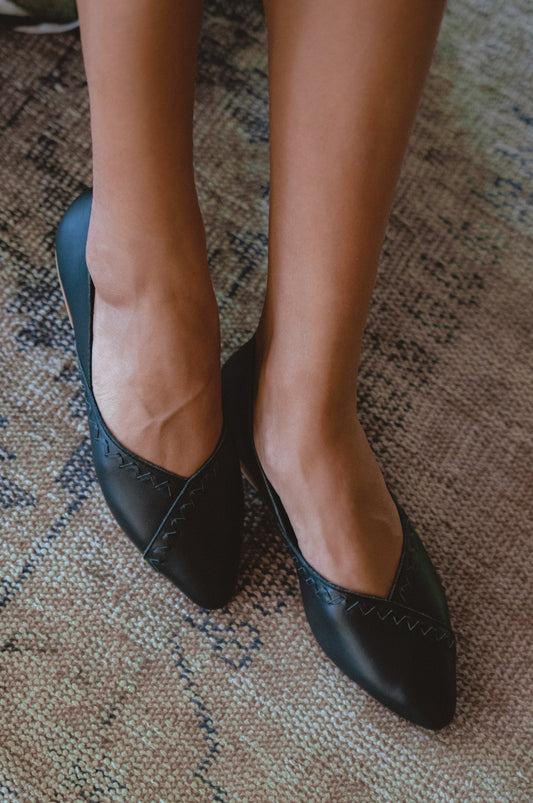 Elle Pointy Toe Leather Ballet Flats by ELF