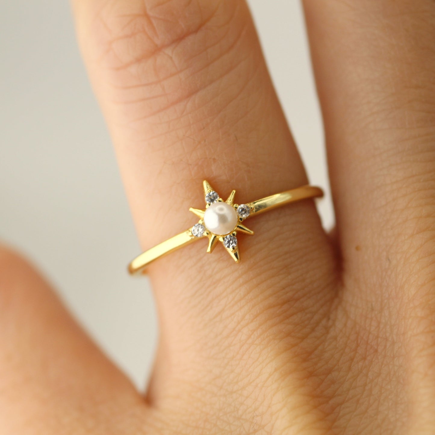 14k Northern Star Akoya Pearl with Diamond Gold Ring by VicStoneNYC Fine Jewelry